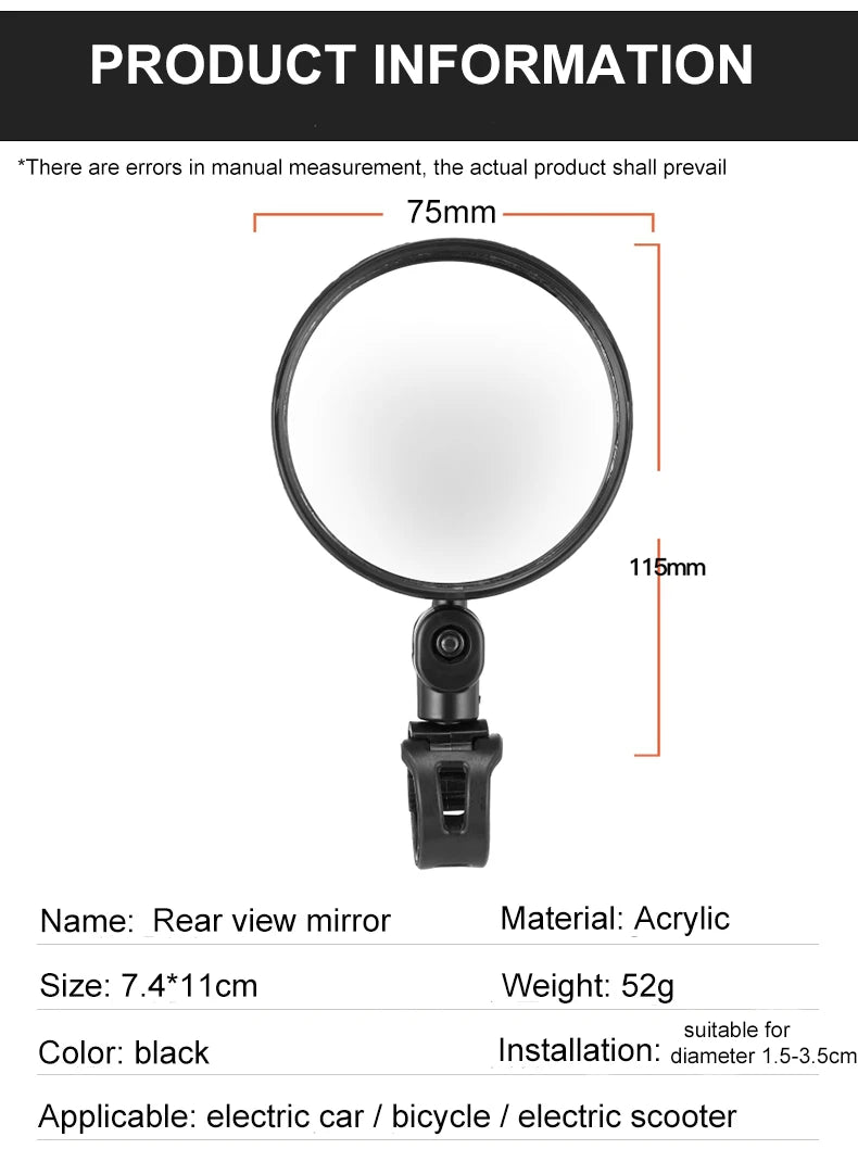 2PCS Bicycle Rearview Mirror 360 Degree Adjustable Rotatable Universal Cycling Handlebar Rear View Mirrors for MTB Road Bike